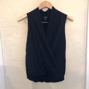 LOFT Black Wrap Sleeveless Blouse